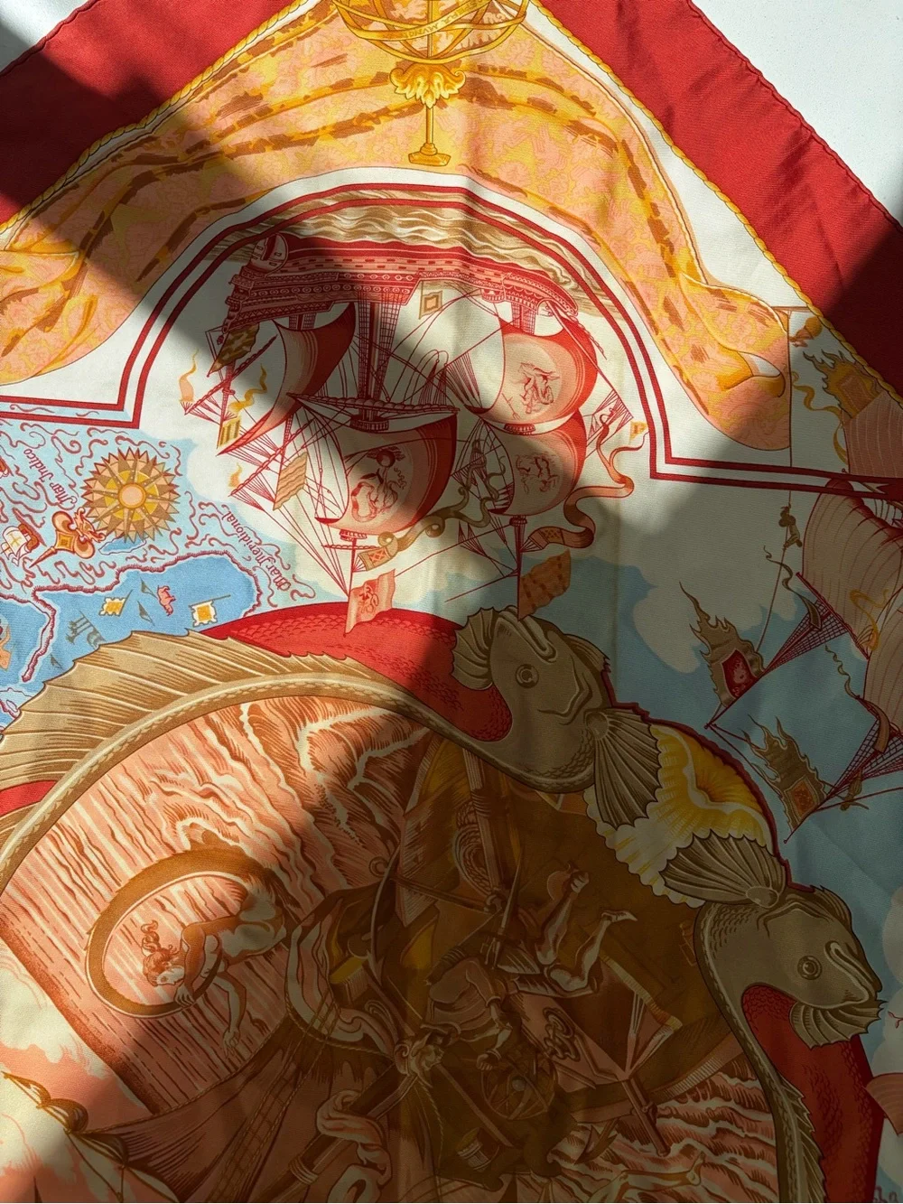 Hermes Red and Yellow Silk Scarf Corner Detail - Picture 8 of 10